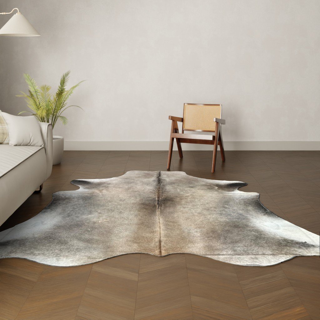 Kuhfell-Teppich taupe grau 250x220 cm. RIESIG