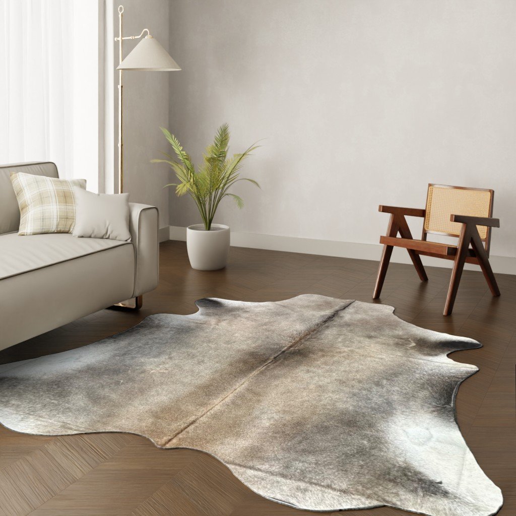 Kuhfell-Teppich taupe grau 250x220 cm. RIESIG