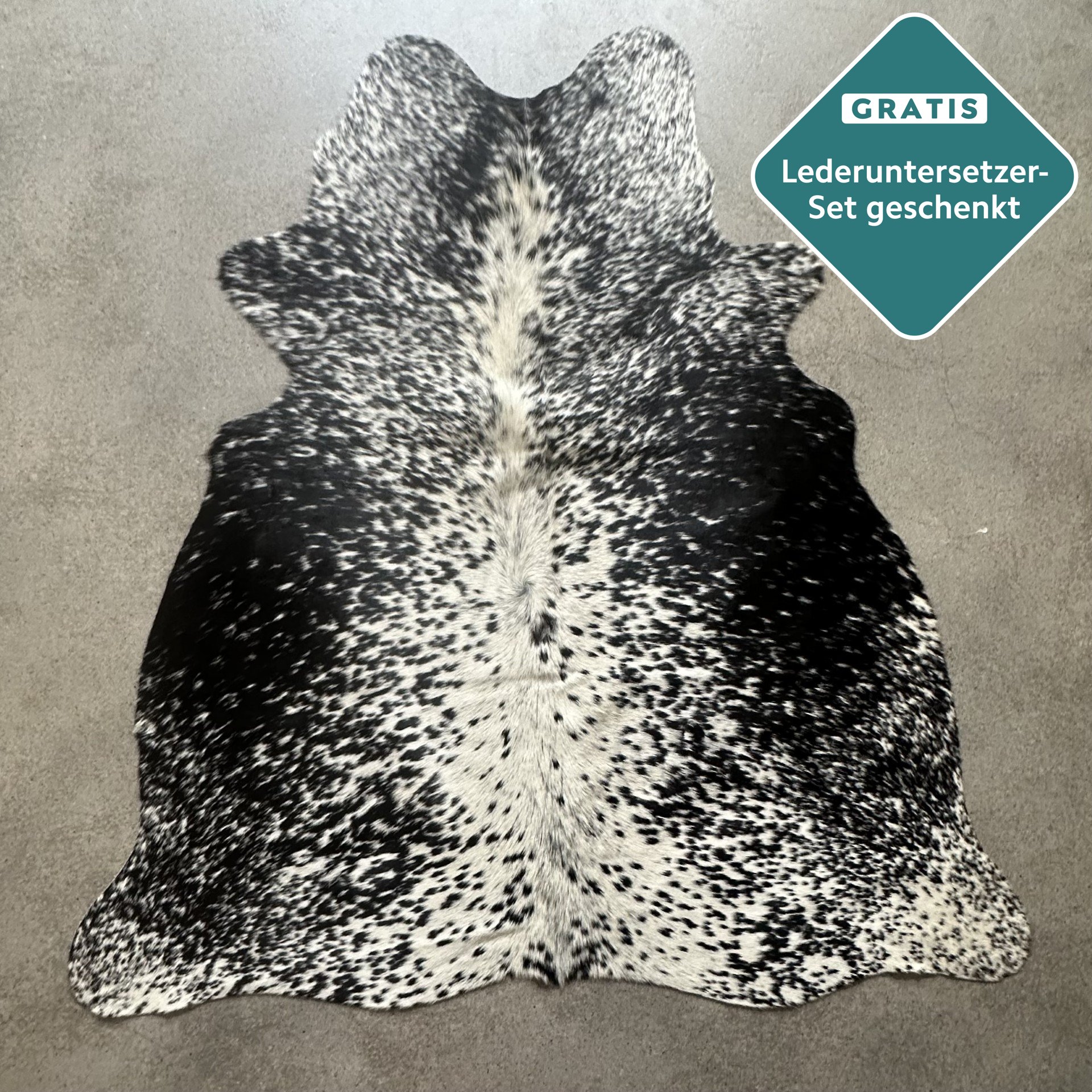 Kuhfell-Teppich Salt and Pepper 150x130 cm.